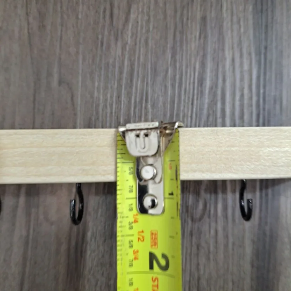 Handmade 10 inch Wall Mount 5 Hook Key/Hat Rack‎ Brown Solid Wood Black Hooks
